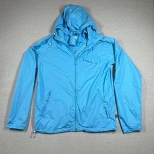 Vintage Stüssy Windbreaker Jacket Blue Hooded Zip Small 90s Streetwear